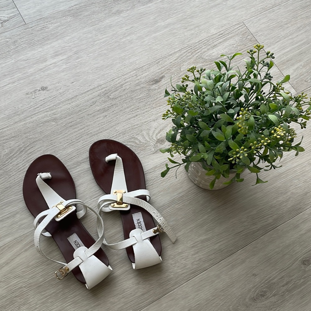 Steven Madden Flat Sandals in white and gold